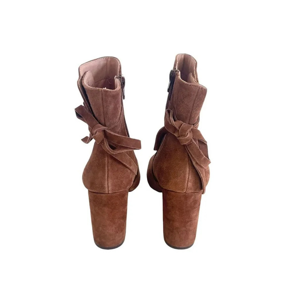 Chelsea & Violet Brown Miley Suede Studded Back-Tie Block Heel Booties Size 8 - Picture 6 of 9